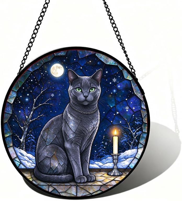 Stained Glass Window Hanging Russian Blue Suncatcher Gifts 9.8" by Unknown