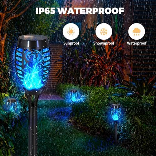 8 Pack Solar Lights Outdoor, Blue Flickering Flame Torches - Image 3
