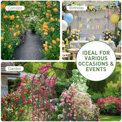Garden Arch Trellis, Metal Arch Trellis for Climbing Plants Outdoor, Yard, Garden, Climbing Plants w/Decorative Wire Lattice - Black - Image 2