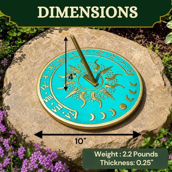 Renovators Supply Manufacturing Solstice Brass Sundial Blue Verdigris Finish 10" Dia Vintage Sun Dial Garden Or Lawn Clock Compass NESW Plaque Round Patio Outdoor Compass Sundials for Yards - Image 4