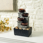 Kalona 4-Tier Indoor Waterfall Tabletop Fountain with LED Lights and Natural Rocks, Cascading Bowl Desk Fountain for Home and Office Decoration, Relaxing Water Feature (21132B) by Kalona