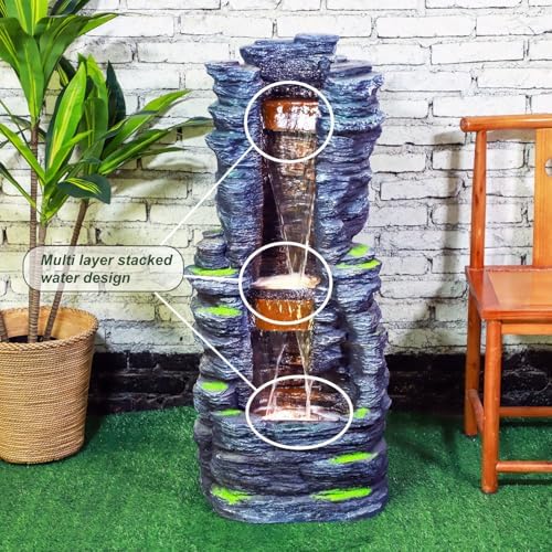 Outdoor Decorative Garden Fountain with LED Lights,Featuring a 39.37-Inch Cascading Garden Waterfall Scenery - Image 6
