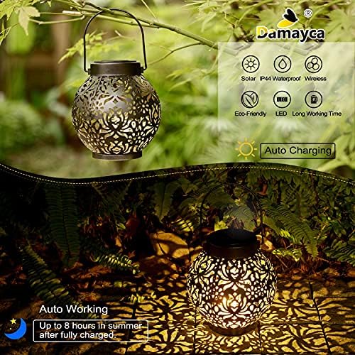 Set of 2 Solar Hanging Lanterns Outdoor for Garden Patio, Black - Image 4
