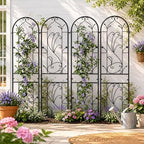 4-Pack 87" x 20" Sunflower Scroll Arch Black Metal Garden Trellises - Image 4