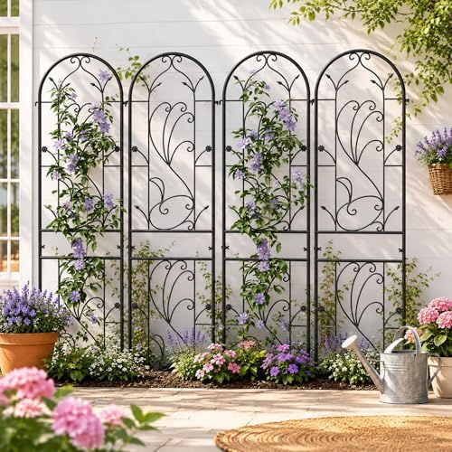 4-Pack 87" x 20" Sunflower Scroll Arch Black Metal Garden Trellises - Image 4