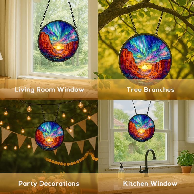 Stained Glass Window Hanging，Aurora Canyon Sunset 11.8in Sun Catchers Indoor Window, Home Decor Inside and Outside the Cottage, Gifts for Women - Image 5