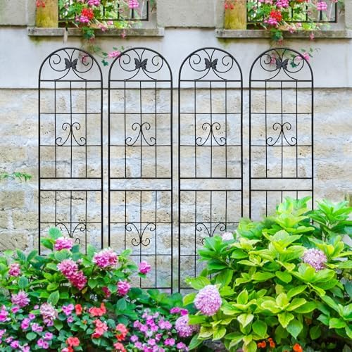 4 Pack Metal Garden Trellis 86.7" Tall Outdoor Climbing Plant Support for Roses, Flowers, Rustproof Durable Black Galvanized Tube, Lawn Garden Fence Decor Screen (4pcs, 86.7" H) - Image 2