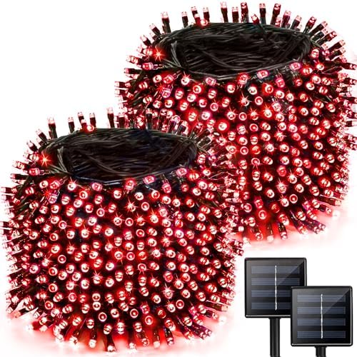 Solar Christmas Lights Outdoor 2 Pack 170FT 480 LED Solar String Lights Red by Albelt