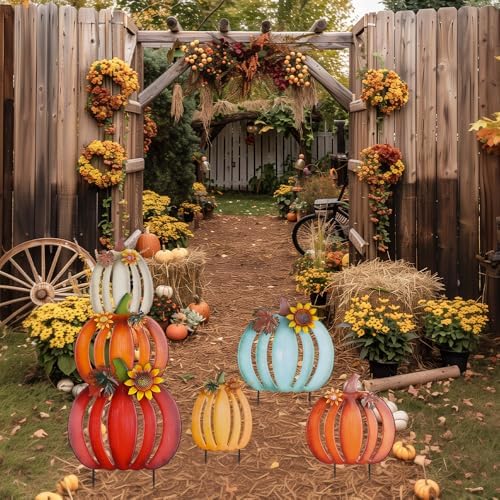 hogardeck Fall Decorations for Home Outdoor, 2 PCS 34" Decorative Garden Stakes with 6 Stacked Pumpkins for Fall Decor, Metal Yard Signs for Garden Home Lawn Patio Thanksgiving - Image 6
