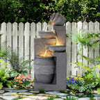 Water Fountain Outdoor, Modern Water Feature with LED Lights, 4-Tier Cascading Resin Waterfall Fountain, 32" Large Garden Fountains for Yard, Deck, Patio, Porch by GIODIR