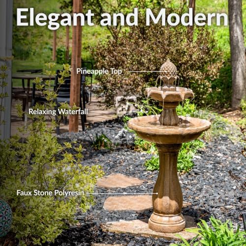 Sunnydaze 46" 2-Tier Solar Water Fountain, Pineapple Top, Earth Finish - Image 3