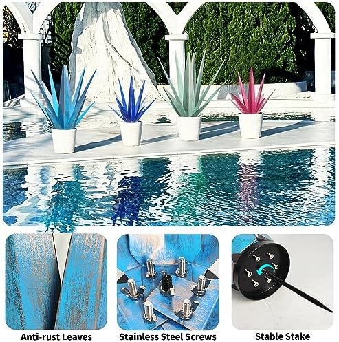 KODIBO Large Metal Agave Plant Outdoor Decor with Solar Light, Dark Blue - Image 7