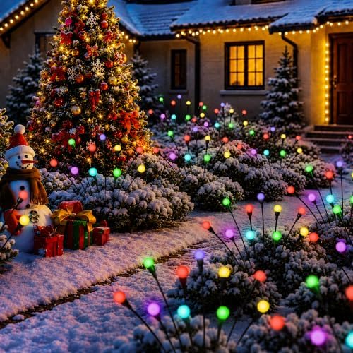 Solar Christmas Lights, 8 Pcs 80LED Firefly Solar Christmas Decor Outdoor - Image 2