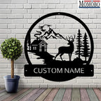 Deer and Cabin Custom Name Sign Metal Wall Art Personalized Last Name Plaque Outdoor Metal Wall Art Personalized Gift for Wedding/Housewarming - Image 6