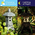 Pagoda Lantern Garden Statue with Solar Lotus Lights, Large Resin Japanese Temple Pagoda Lamp Asian Zen Outdoor Yard Decor for Landscape Patio Porch Lawn Decorations, Christmas Ornament Gift - Image 3