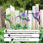 John's Studio 3Pcs Metal Hummingbird Wall Decor Outdoor Garden Hanging Art Sculptures Home Theme Decorations for Kitchen Bathroom and Pool - Image 4