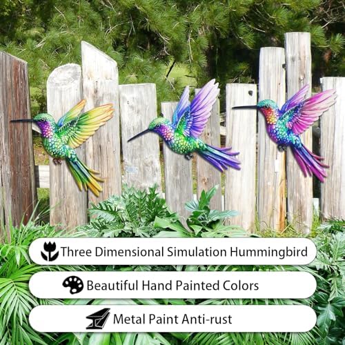 John's Studio 3Pcs Metal Hummingbird Wall Decor Outdoor Garden Hanging Art Sculptures Home Theme Decorations for Kitchen Bathroom and Pool - Image 4