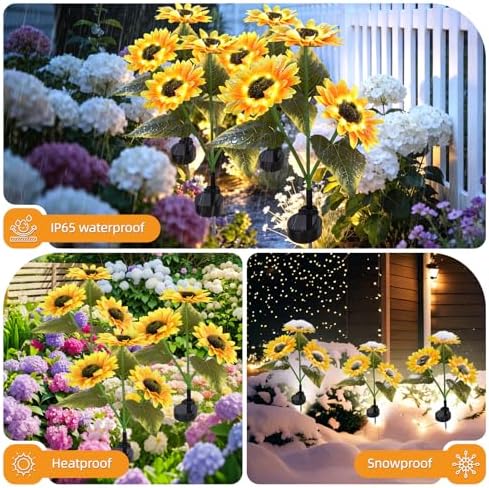 Solar Garden Lights 4 Pack, LED Sunflower Waterproof Auto On/Off - Image 5