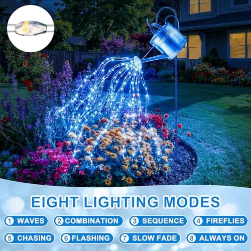 12 Pack Solar Waterfall Fairy Bunch Lights Outdoor Waterproof 9 Strand 180LEDs 8 Modes Watering Can Light (No Can) Firefly Bunch Lights for Patio Yard Garden Decorations(Blue) - Image 5