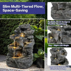 Water Fountain Outdoor, Outdoor 5-Tiered Rock Garden Fountains Waterfalls, All-Weather Resistant Water Fountain with Light, Garden Decor for Lawn, Backyard, Gray - Image 5