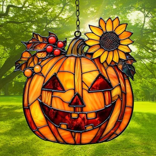 Flowers and Jack-o'-Lantern Acrylic Suncatcher - Image 3