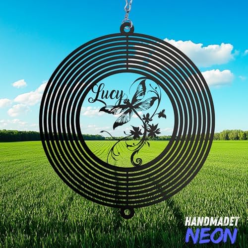Personalized Wind Spinner Music Rose Custom Name Flower Metal Sublimation Ornament Twirler Laser 3D Art Patio Porch Lawn Indoor Outdoor Garden Yard Decor Housewarming Presents (Dragonfly) - Image 2
