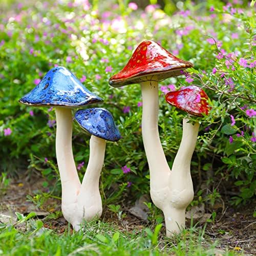 Ceramic Mushroom Garden Stake, Outdoor Mushroom Statue for Yard Decor by WONDERgarden