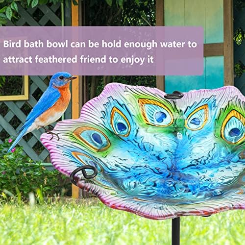 MUMTOP Glass Bird Bath, Peacock Outdoor Birdbaths with Metal Stake Green - Image 2