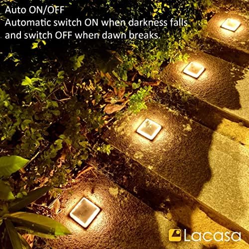 Lacasa Solar Deck Lights, 4 Pack Warm White Outdoor In-Ground Driveway Walkway Dock, IP68 Waterproof Solar Powered Stair Step Pathway Fence Auto On/Off LED for Garden Yard Patio - Image 7
