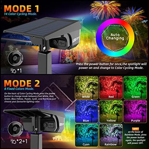 LEREKAM Solar Spotlights Outdoor, 40 LED s Color Changing RGB Waterproof Landscape Lights with 9 Light Modes, Colored Solar Spot Lights Auto On/Off, for Pathway Garden Pool Patio Yard - Image 5