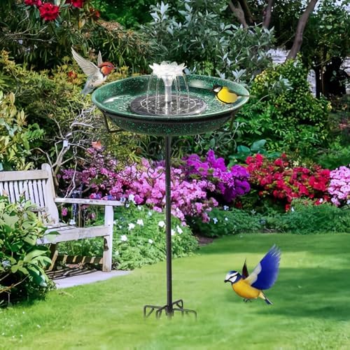 Solar Fountain Bird Bath for Outside Garden Decor,All Metal Hummingbird Bath & Feeder with 5-Prong Base,Standing Bird Feeder for Backyard Birding & Wildlife,Copper Green - Image 4