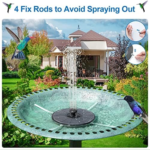 3.5W Solar Fountain with 2000mAh Battery - Work On Cloudy Days - Upgrade Glass Panel Solar Bird Bath Fountain, Hummingbird Water Feature Pump with 7 Nozzles, 4 Fixed Pipes for Garden, Pool - Image 3