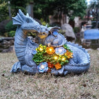 Solar Dragon Statue with LED Lights, Dargon Lover Gifts with Succulent and 6 LED Lights for Outdoor,Solar Dragon Decor for Yard, Garden and Patio, Unique Garden Statue for Mom Grandma - Image 2