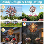 95 Inch Large Wind Spinner Outdoor Metal Garden Stake with Dual Hanging Hooks, Solar Powered Windmill Spinner for Yard & Patio, Heavy Duty Rustproof Kinetic Yard Art with Stable Ground Stake - Image 5