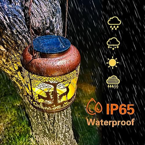 2 Pack Deer Solar Lanterns Outdoor Waterproof Hanging Solar Lights Deer Gifts for Women Men Metal Decorative LED Lanterns for Yard, Patio, Lawn, Tabletop, Pathway, Landscape, Garden Decor - Image 5