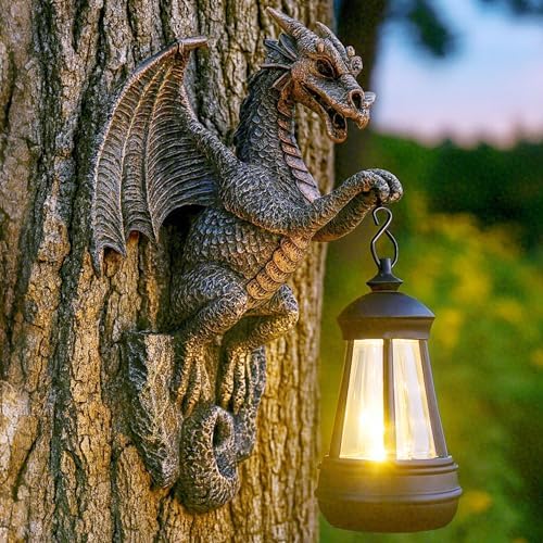 Dragon Tree Hugger with Solar Lantern Dragon Lamp Decor Garden Statue Outside Outdoor Yard Unique Gifts for Mom Women Grandma - Image 2