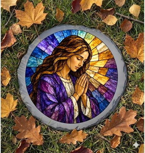 Magnolia Garden 10-Inch Praying Woman Stepping Stone - Faux Stained Glass Religious Garden Stone, Weather-Resistant Resin Pathway Accent, Inspirational Christian Outdoor Yard Decor & Walkway Plaque - Image 6