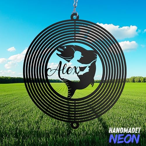 Personalized Wind Spinner Sublimation Hummingbird Custom Name Flowers Metal Art Laser Cut Design 3D Decor for Garden Yard Outdoor Indoor Lawn Patio Porch Birds Lover Presents (Fishing) - Image 2