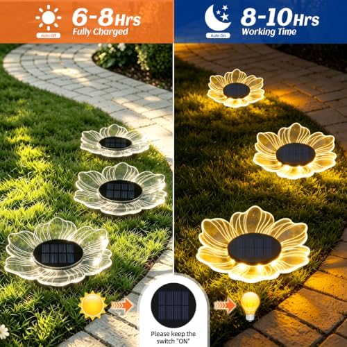 Solar Flower Shaped In-Ground Lights, 3 Pack Waterproof LED Petal Pathway Lights, Outdoor Acrylic Landscape Lights for Garden Yard Walkway Patio (Petal) - Image 3
