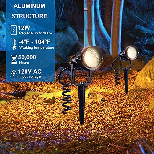 SUNVIE LED Outdoor Spotlight 12W Landscape Lighting 120V AC Waterproof Landscape Lights Spot Lights for Yard with Spiked Stake Warm White Flag Light Garden Decorative Lamp with US 3-Plug in (6 Pack) - Image 3