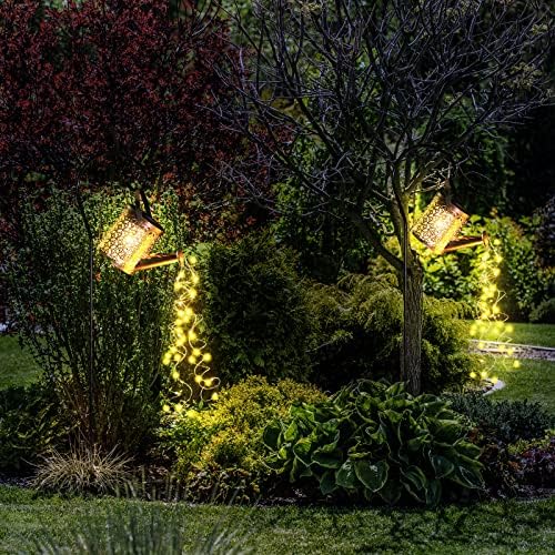 Fabbay 4 Pcs Solar Watering Can with Lights Outdoor Waterproof Solar Lights with Hook Retro Decorative Hanging Metal Yard Decor for Garden Table Lawn Patio Pathway Porch Walkway - Image 6