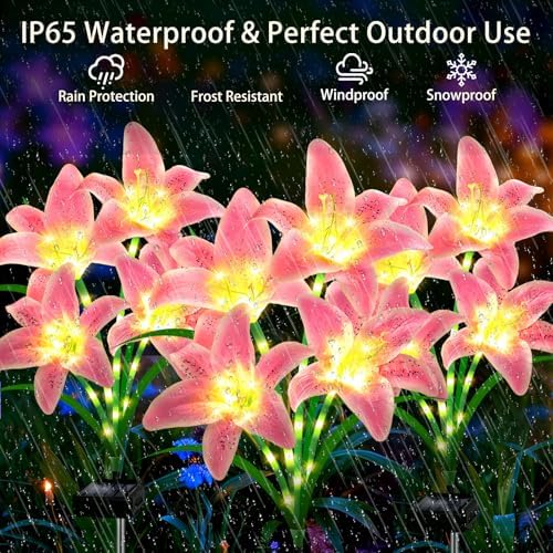 Solar Lights Outdoor, Gift For Women Mom Grandma Wife Daughter Friends, 4 Pack 16 Solar Pink Lily Flower Lights, Solar Flower Lights Waterproof, Outside Decor Stake Light for Landscape Yard Patio Lawn - Image 7