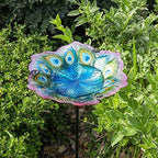 MUMTOP Glass Bird Bath, Peacock Outdoor Birdbaths with Metal Stake Green - Image 3