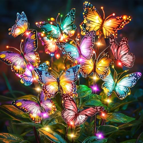 Solar Lights Outdoor Yard Decor: 6 Pack Colorful LEDs Butterfly Lights by NFEVER