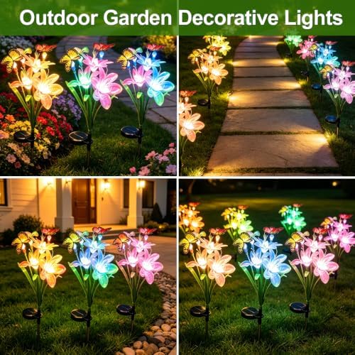 Solar Garden Lights, 3 Pack Swaying Butterfly Flower Yard Light - Image 3