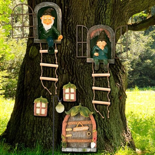 7 Pcs Fairy Garden Accessories Tree Hugger Gnome Statue Tree Faces by Czlotyh