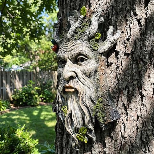10" Whimsical Tree Face Sculpture, Garden Peeker Statue, Outdoor Trunk Tree Huggers Art, Landscape Accent Ornament, Hanging Fairy Elve Figurine for Yard Art, Trees Decor Wall Mounted Statues - Image 6