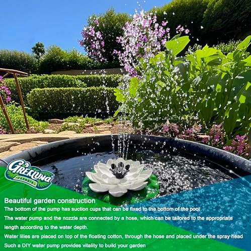 Solar Fountain Pump with 4400mA Battery Backup,Pond Pumps,Solar Bird Bath, Lily Pads for Ponds,8.5W Solar Panel,Pond Plants，Water Garden (White) - Image 2