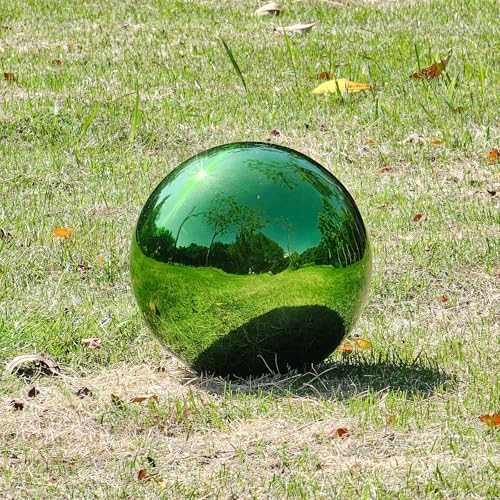 Stainless Steel Gazing Globe Mirror Ball, Decorative Gazing Balls for Garden, Reflective Smooth Garden Ball Sphere for Outdoor Yard Decoration (Green, Dia: 12 inch) - Image 4