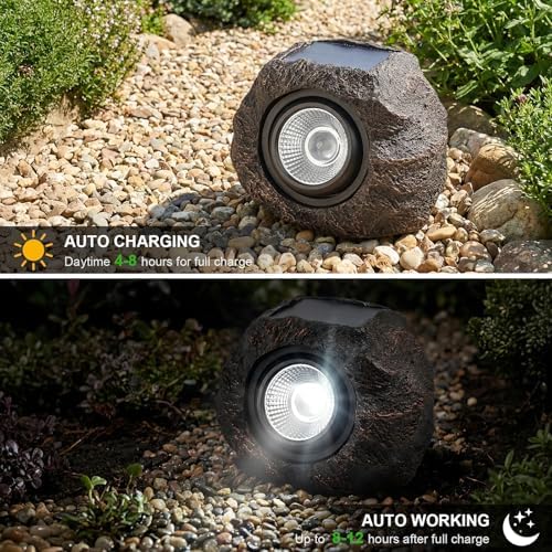 Candieslife Solar Rock Lights Outdoor Garden Waterproof - Super Bright LED Solar Spotlights, Solar Powered Landscape Path Decorative Garden Stone Lights for Pathway, Walkway, Yard, Patio (4 Pack) - Image 2
